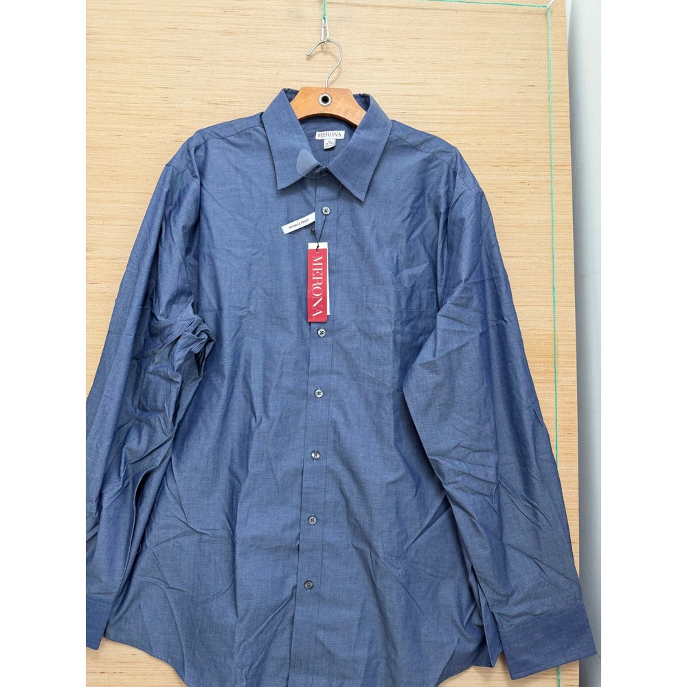 Merona Mens XL Blue Wrinkle Resistant Long Sleeve Button Down Shirt New